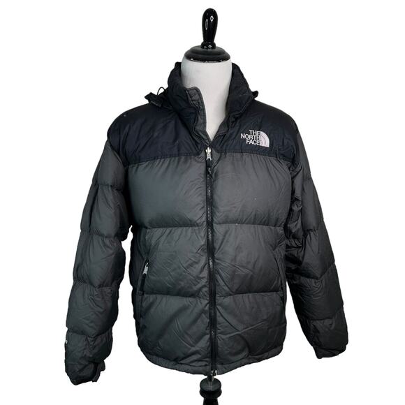 North Face VTG 00s 700 Goose Down Nuptse Puffer Jacket Coat FLAW Black Gray XL - Picture 1 of 10